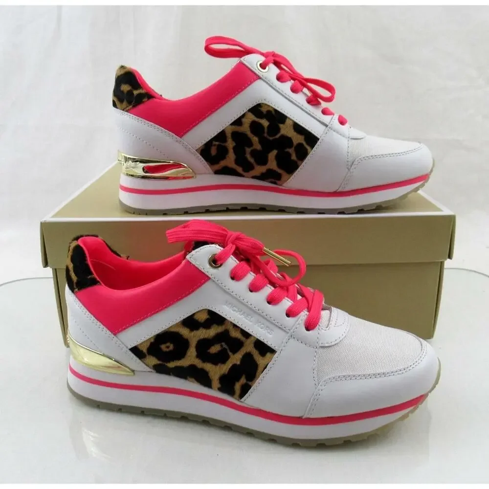 Michael Kors Billie Trainer Lace Up Fashion Sneakers Optic White Multi Size 7.5